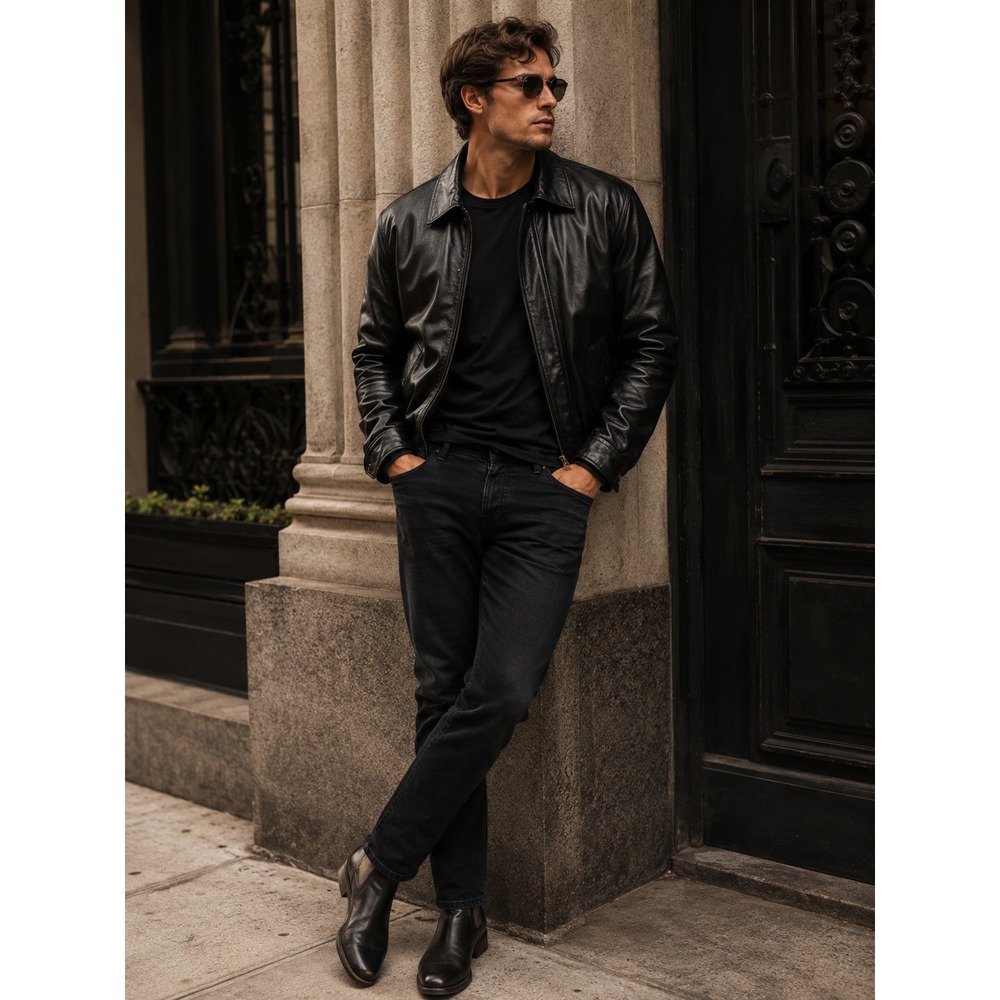 Covington Leather Jacket Mens Medium Black Biker Bomber Gorpcore